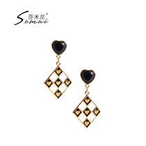 sumni Samini 18K gold gold 925 silver color matching earrings female love fashion temperament earrings diamond earrings