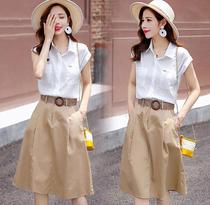 Even clothing dress with a long section of slim 2020 new a word suit of two sets of skirt temperament foreign air fashion to collect waist spring