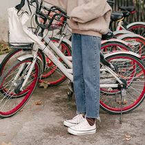 (Spot) loyal dog Small eight pear-shaped homemade thin youth loose high waist straight casual jeans student h