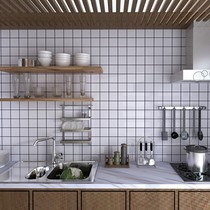 Kitchen oil-proof sticker Waterproof high temperature resistant ins wallpaper self-adhesive black and white plaid Nordic style tile wall stickers