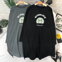 2021 spring Korean fashion new maternity fashion tide mom cotton loose medium long maternity T-shirt long-sleeved top