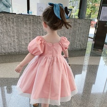 Girls dress summer dress 2022 new red - colored princess skirt children bubble sleeve dress baby dress