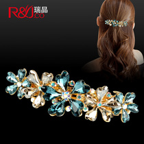 Rhinestone hairclip Korean elegant flower hair spring clip female mother hairpin top clip floral headdress adult clip headgear