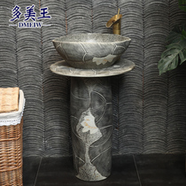 Retro outdoor courtyard balcony Antique wash basin One-piece column washbasin Carving art shaped pool
