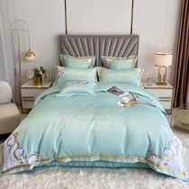 Ice silk Summer pure cotton four pieces of goon satin silk 100 European-style lavish windy windy full cotton embroidered tattoo bed supplies