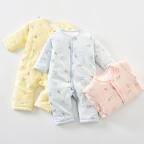 Yingshang baby jumpsuit Autumn and winter pure cotton newborn clothes Ha clothes clip thin cotton baby spring and autumn warm climbing clothes