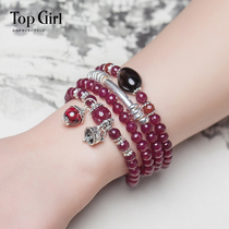 TOPGIRL natural red Manau crystal bracelet woman pure silver Merchants Cat Handstring Ornaments Ancient Wind Send Girlfriend Gifts