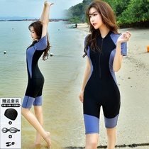 Professional sports swimsuit womens one-piece five-point pants conservative slim plus size fat MM200 catties student swimsuit quick-drying