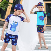 Childrens swimsuit swimming trunks set sunscreen quick-drying hot spring boy middle and Big Boy swimsuit split Baby Sunscreen delivery swimming cap