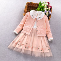 Girl sweater cardigan coat spring and autumn dress two-piece children Korean version of foreign-born female baby princess dress tide