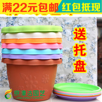 Special lace round pot wave lace round basin relief pot planting pot plastic resin flower pot to send tray