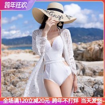 Sexy swimsuit female summer 2021 new one-piece small chest thin Belly Belly lace shirt two-piece hot spring swimsuit