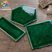 Nordic dark green glazed hexagonal tiles 150 bathroom retro ice crack handmade tiles Kitchen wall tiles Living room tiles