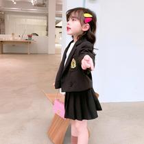 Hong Kong and South Korea Substitute for Children Set Autumn Badge College Fengxi Girls Coat Baili short skirt