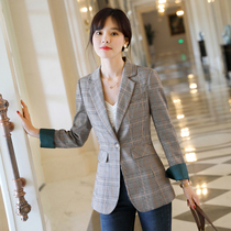 Plaid small suit Korean version of the jacket womens 2021 spring and autumn new top thin waist slim British style net red suit