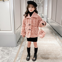 Girls wool sweater coat 2021 autumn and winter New Foreign style Korean childrens cotton padded Net red lamb wool coat