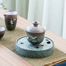 Pot Bearing Retro Day Style Small Tea Table Coarse Pottery Toot Teapot Base Round Dry Tea Table Water Storage Tea Tray Tea Accessories