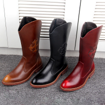 Mongolian Martin Boot Mens Inron High-cylinder Male Boots Retro Fashion Boots Man Pointed High Bunch Leather Boots Crescendo Boots