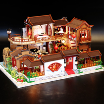 Music box Music box Sky city Datang Ancient Town National style wooden diy handmade girls creative birthday gift