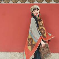 Shawl winter outer thickening and warm Xinjiang Tibet tourism ethnic style clothing scarf dual-use cape cardigan women