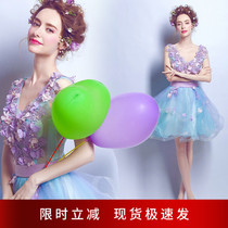 Fairy Qi Blue Flowers Short banquet Annual Conference Performance Birthday Party Engagement Wedding Dresses Evening Dress 2535