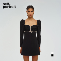 self-portrait 2022 early spring classic black pure white square collar diamond dress short skirt