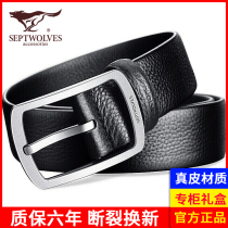 Seven Wolves Needle Buckle Leather Belt Man Leather Belt Head Layer Bull Leather Business Pants With Tide Cards Light Lavish Fancy Pants With Denim
