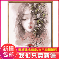 Xinjiang diy digital oil painting living room hand-painted coloring decompression hand-painted acrylic oil painting decorative painting