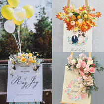 Wedding props water brand floral wedding welcome sign simulation Juan flower hotel creative guide sign window photography