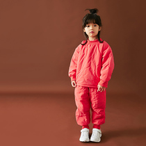 Pear small leisure girls autumn and winter Korean version of the big child warm cotton clothes Foreign baby childrens cotton pants cotton coat suit