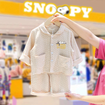 Snoopy childrens clothes baby pajamas set childrens long sleeves home clothes boys and girls spring and autumn leisure two-piece set