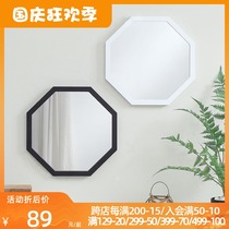 Nordic wood bathroom mirror wall mounted mirror sink simple round mirror toilet special mirror makeup decorative mirror