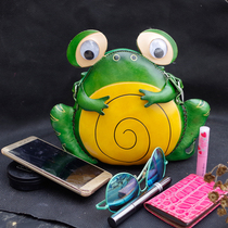 Leather handmade one shoulder messenger large screen mobile phone bag first layer cowhide frog cartoon ladies small bag vegetable tanned leather women