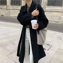 SandroSvpr double-sided cashmere coat women 2019 popular new black Hepburn wind long woolen coat