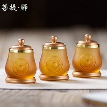 Ancient glass treasure lotus water supply cup Holy water cup Copper supply cup God of wealth cup Brass cover bottom nano paint