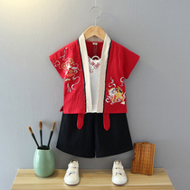 Hanfu Boy Summer Thin Children China Wind Short Sleeve Donuts Childrens National School Gown Gowns Gown