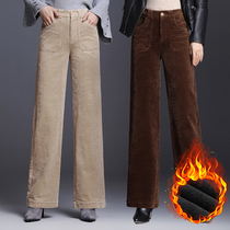  Jingji Liangpin pure cotton corduroy wide-legged pants Middle-aged womens pants loose straight pants leg pants high-waisted velvet pants