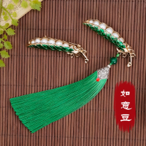 Ruyi bean brooch Retro womens clothes pendant ethnic style accessories temperament wild tassel neckline pressure lapel tide
