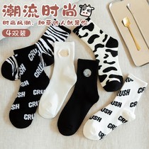 Socks womens tide spring and summer fashion cute cute kawaii in socks cotton socks 100 cotton junior high school students cool letters
