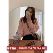 Mustard homemade sweater womens 2021 spring and autumn new Korean version loose outside wear lazy wind round neck pullover knitted top