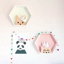 Nordic ins hexagonal solid wood wall decoration ornaments pendant storage box childrens room bedside wall decoration
