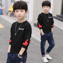 Boys spring and autumn long-sleeved t-shirt 2021 new autumn childrens sweater top foreign style solid color base shirt tide clothes