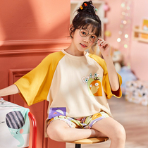 Korean summer girls pajamas cotton short-sleeved thin Princess childrens middle-aged girl home clothes summer suit
