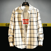 Plaid shirt male long-sleeved jacket Spring 2022 new spring dress Leisure Korean version of the short-sleeved shirt