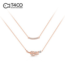 T400 feather double layer necklace female sterling silver light luxury niche 2021 new rose gold clavicle chain birthday gift