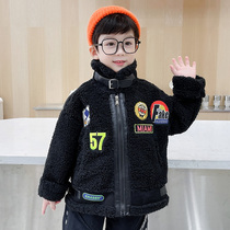 Childrens clothing boy Lamb hair plus velvet coat autumn and winter sweater New Baby foreign-style childrens fur one thick