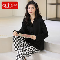GUJIN@Pajamas womens spring and autumn pure cotton long-sleeved 2022 new Korean style home service autumn cotton suit