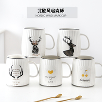 Sol letter mug Ceramic spoon with lid Coffee creative female afternoon tea cup Office household couple large capacity