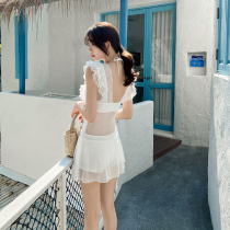 Swimsuit womens 2021 summer new one-piece skirt covering the belly showing thin breasts gathering ins conservative white swimsuit
