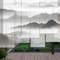 New Chinese ink landscape painting Zen curtain roll curtain screen Hanging living room shading partition Roll pull lifting